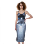 Dark Night UFO Print Slim Fit Midi Cami Dress