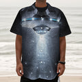 Dark Night UFO Print Textured Short Sleeve Shirt