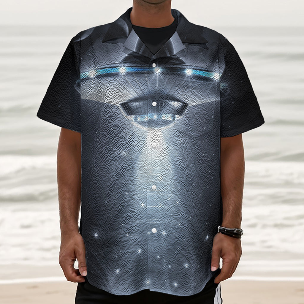 Dark Night UFO Print Textured Short Sleeve Shirt