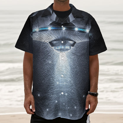 Dark Night UFO Print Textured Short Sleeve Shirt