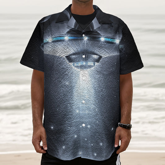 Dark Night UFO Print Textured Short Sleeve Shirt