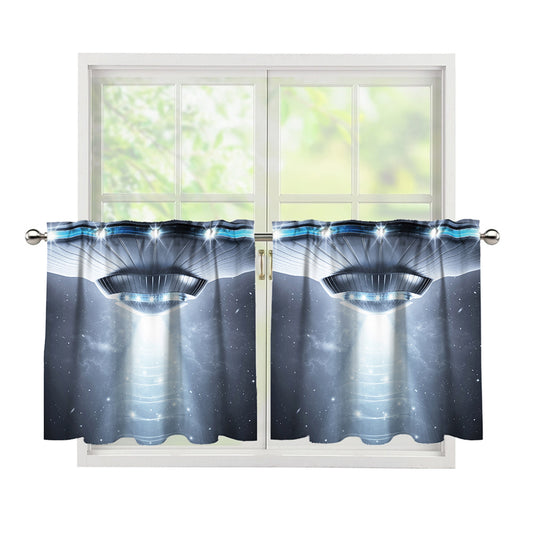 Dark Night UFO Print Tier Curtains
