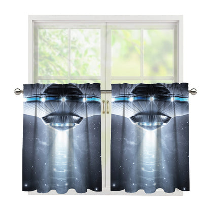Dark Night UFO Print Tier Curtains