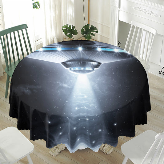 Dark Night UFO Print Waterproof Round Tablecloth