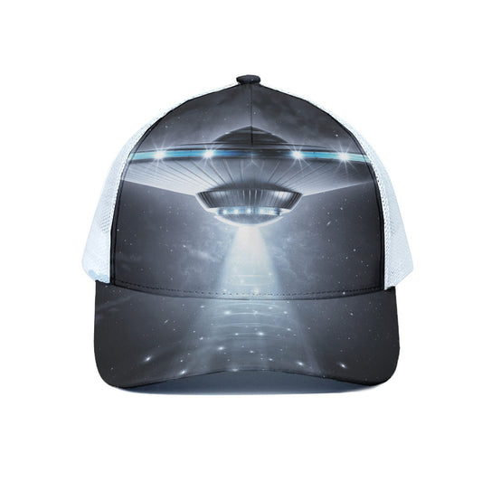 Dark Night UFO Print White Mesh Trucker Cap