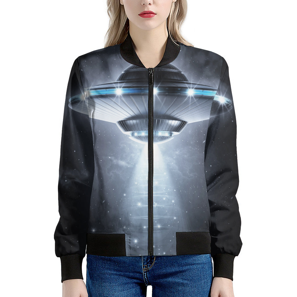 Dark Night UFO Print Women's Bomber Jacket