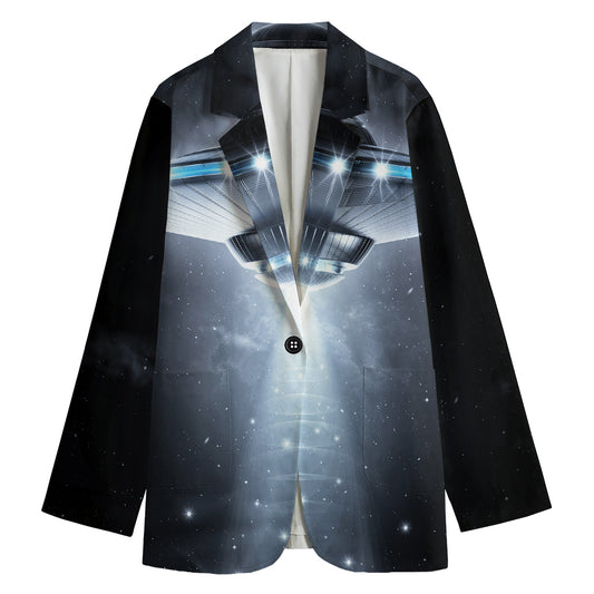 Dark Night UFO Print Women's Cotton Blazer