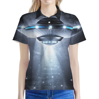 Dark Night UFO Print Women's Polo Shirt