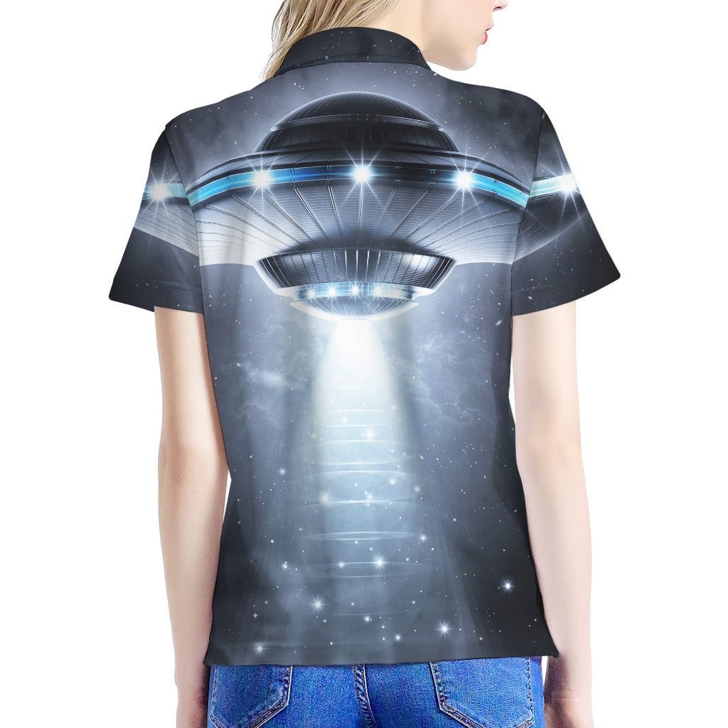 Dark Night UFO Print Women's Polo Shirt