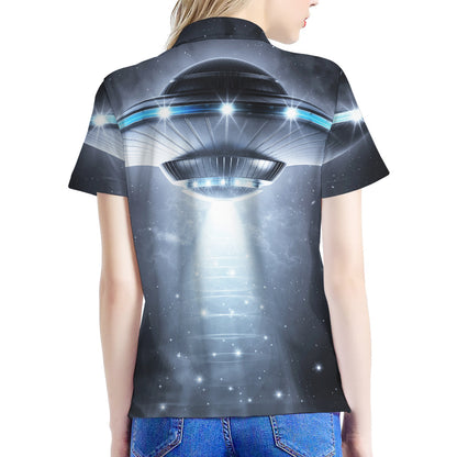 Dark Night UFO Print Women's Polo Shirt