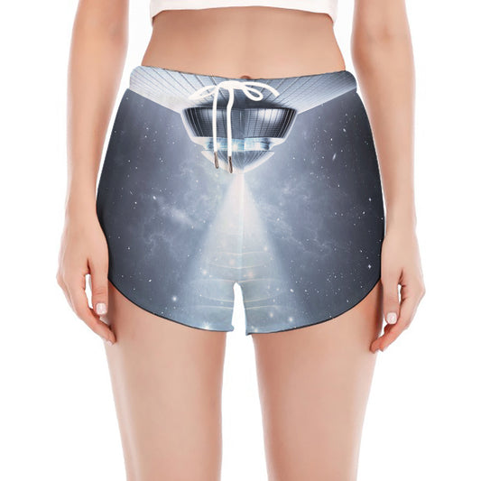 Dark Night UFO Print Women's Split Running Shorts