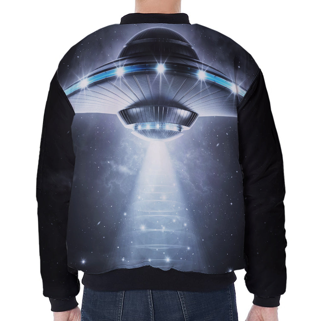 Dark Night UFO Print Zip Sleeve Bomber Jacket