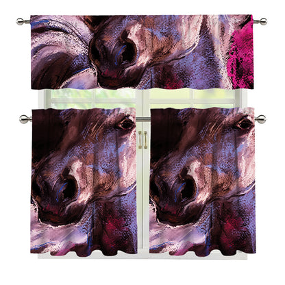 Dark Pink Horse Painting Print 3 Piece Kitchen Curtains