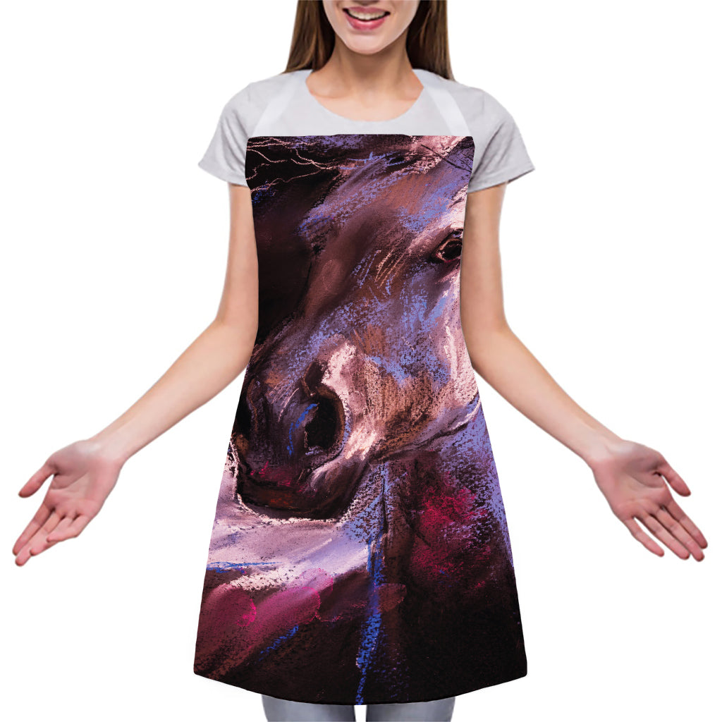 Dark Pink Horse Painting Print Adjustable Apron