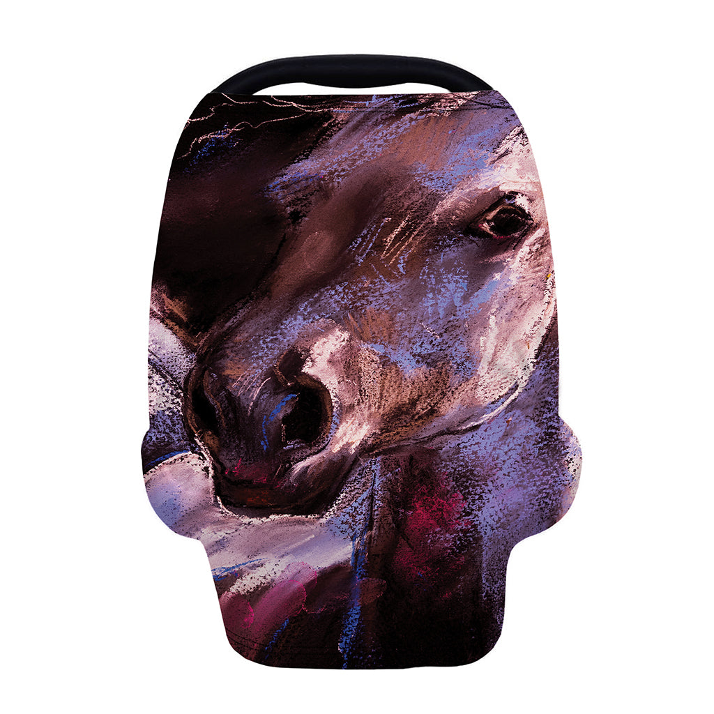 Dark Pink Horse Painting Print Baby Seat Cover