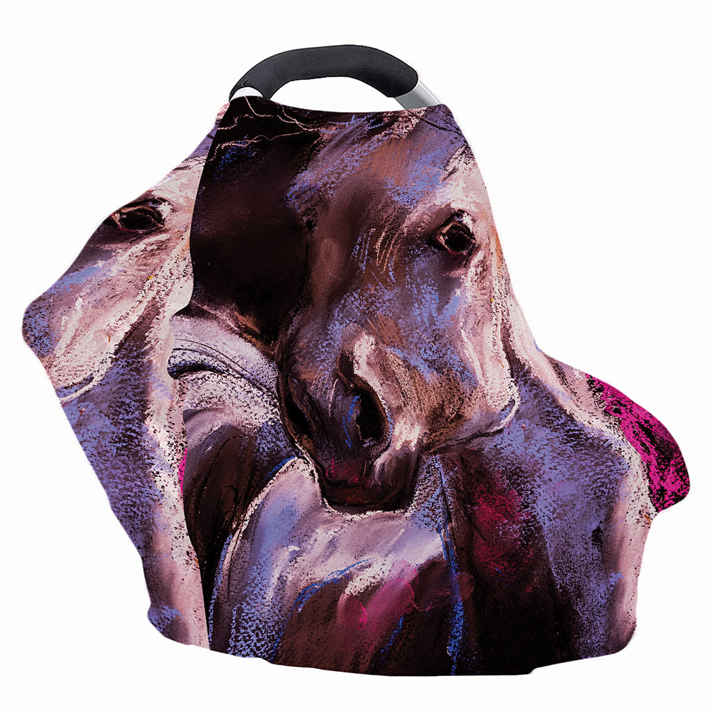 Dark Pink Horse Painting Print Baby Seat Cover