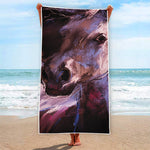 Dark Pink Horse Painting Print Beach Towel