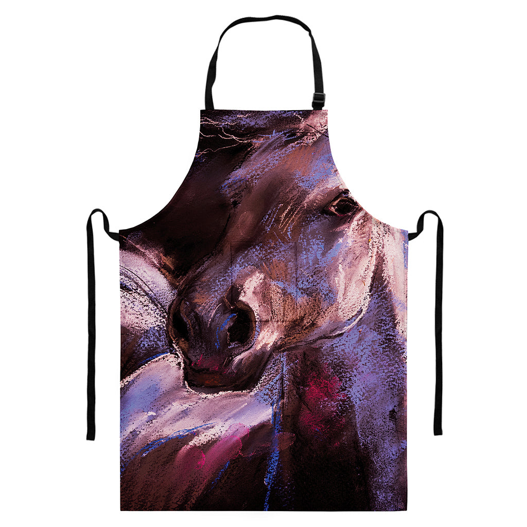 Dark Pink Horse Painting Print Bib Apron With Pocket