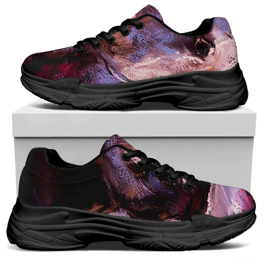 Dark Pink Horse Painting Print Black Chunky Shoes