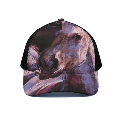 Dark Pink Horse Painting Print Black Mesh Trucker Cap