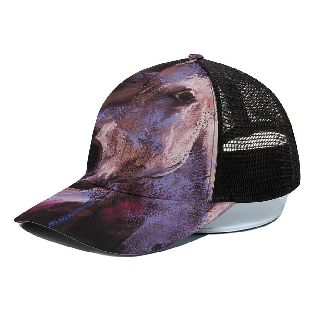 Dark Pink Horse Painting Print Black Mesh Trucker Cap