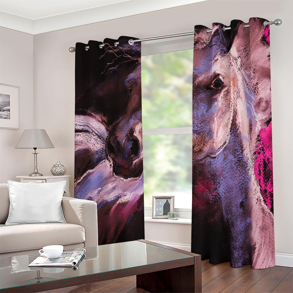 Dark Pink Horse Painting Print Blackout Grommet Curtains