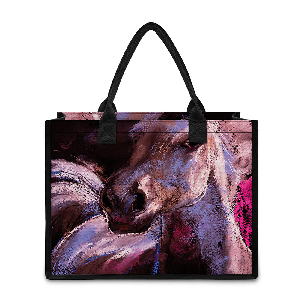 Dark Pink Horse Painting Print Canvas Tote Bag