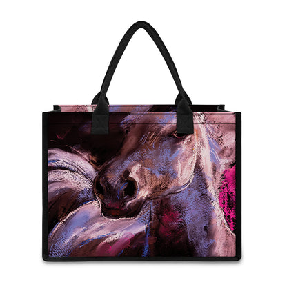 Dark Pink Horse Painting Print Canvas Tote Bag