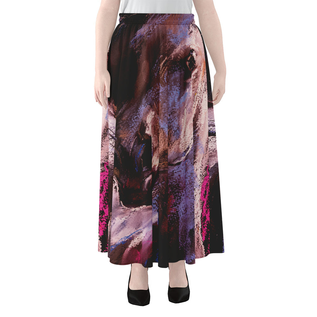 Dark Pink Horse Painting Print Chiffon Maxi Skirt