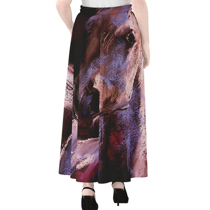 Dark Pink Horse Painting Print Chiffon Maxi Skirt