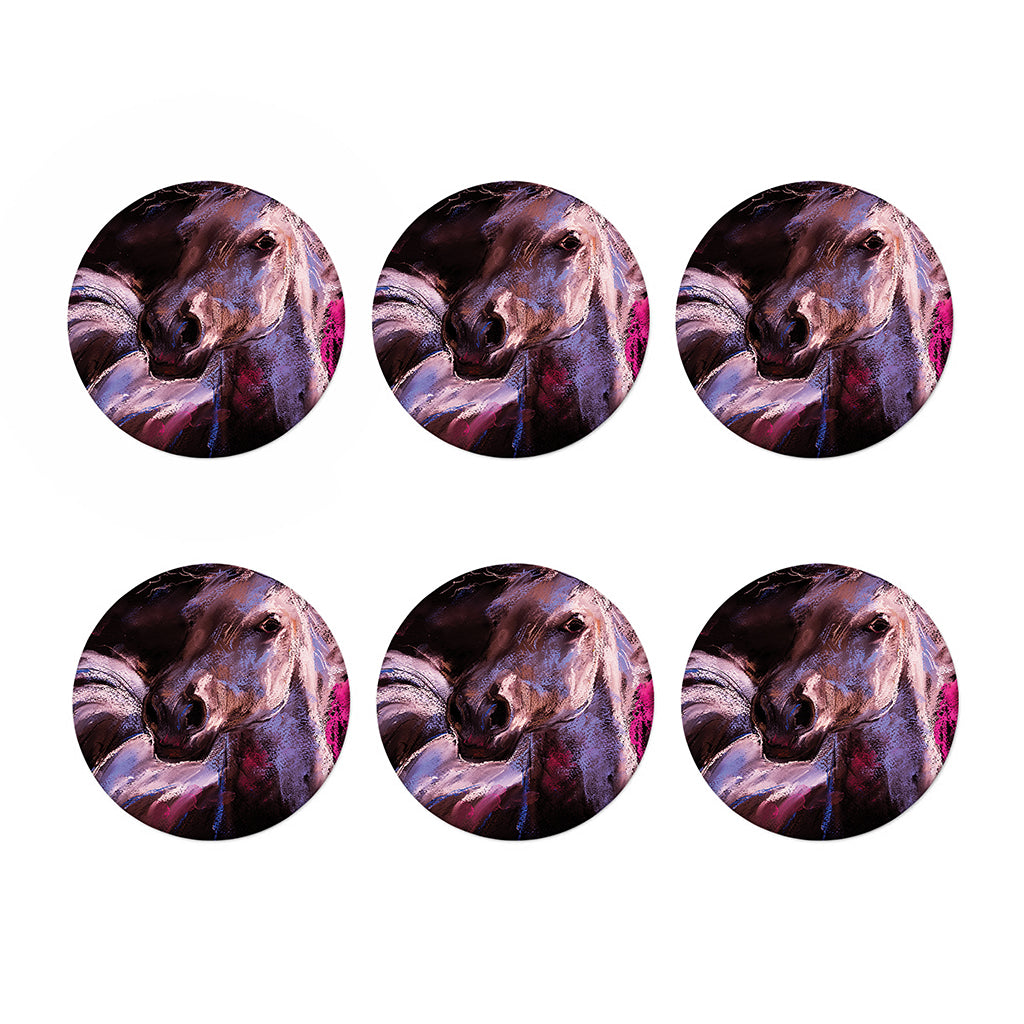 Dark Pink Horse Painting Print Coaster Set