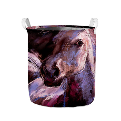 Dark Pink Horse Painting Print Collapsible Laundry Basket