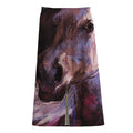 Dark Pink Horse Painting Print Cotton Front Slit Maxi Skirt