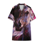 Dark Pink Horse Painting Print Cotton Hawaiian Shirt