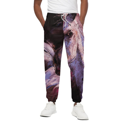 Dark Pink Horse Painting Print Cotton Pants
