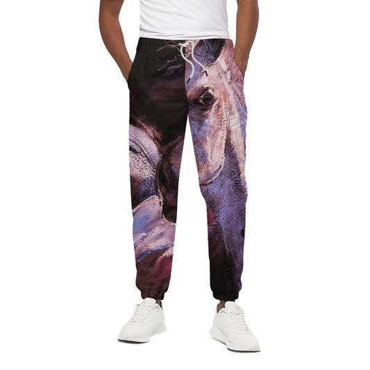 Dark Pink Horse Painting Print Cotton Pants