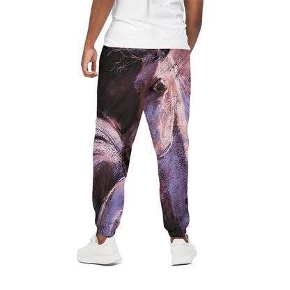 Dark Pink Horse Painting Print Cotton Pants
