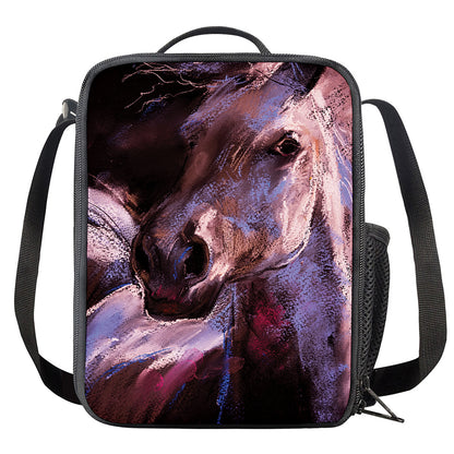 Dark Pink Horse Painting Print Crossbody Lunch Bag