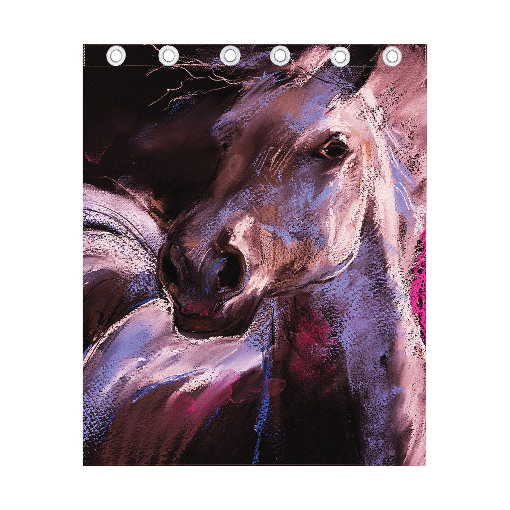 Dark Pink Horse Painting Print Curtain