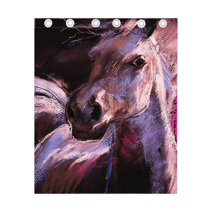 Dark Pink Horse Painting Print Curtain