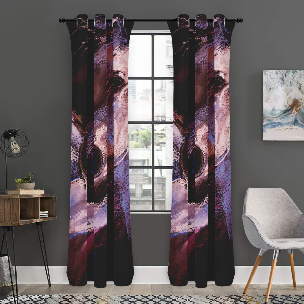 Dark Pink Horse Painting Print Curtain