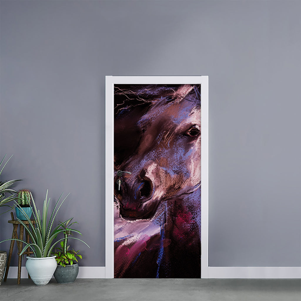 Dark Pink Horse Painting Print Door Sticker