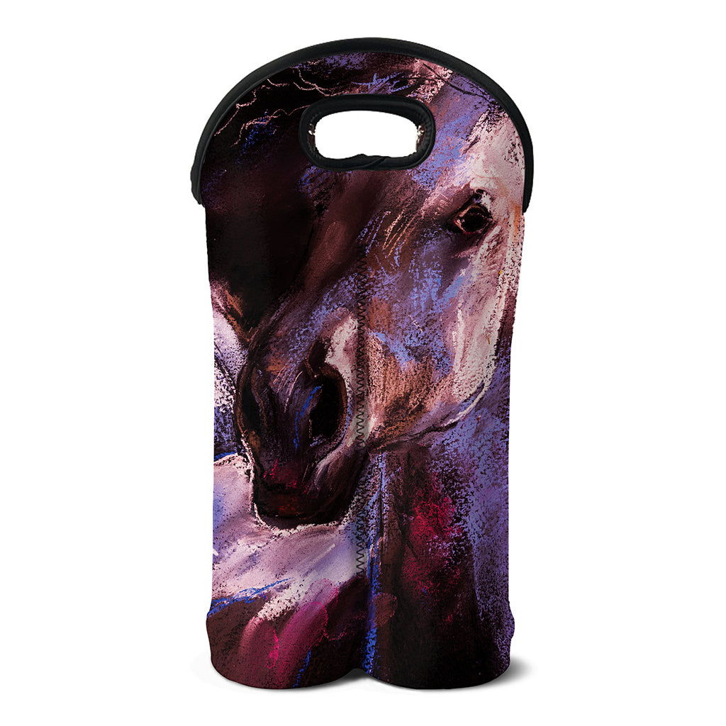 Dark Pink Horse Painting Print Double Neoprene Wine Tote