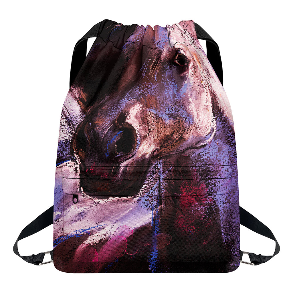 Dark Pink Horse Painting Print Drawstring Backpack