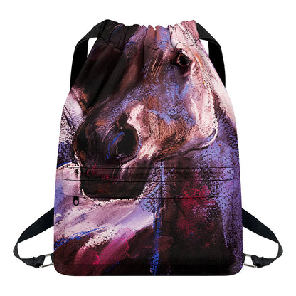 Dark Pink Horse Painting Print Drawstring Backpack