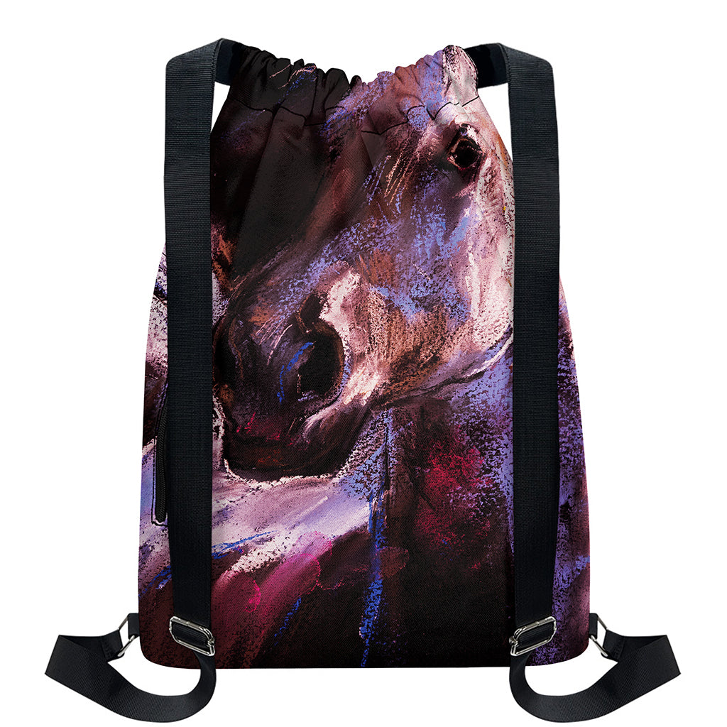 Dark Pink Horse Painting Print Drawstring Backpack