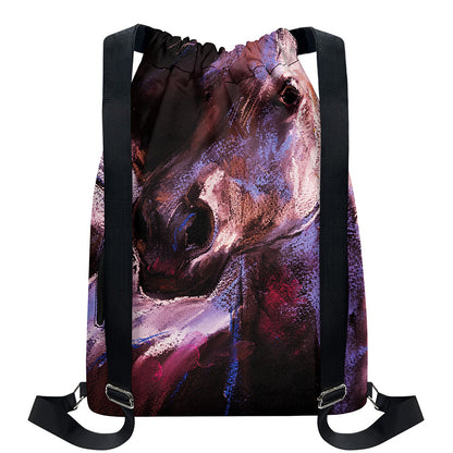 Dark Pink Horse Painting Print Drawstring Backpack