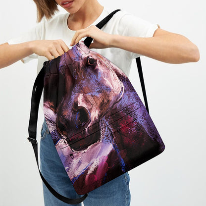 Dark Pink Horse Painting Print Drawstring Backpack