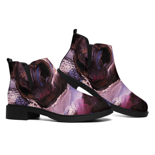 Dark Pink Horse Painting Print Flat Ankle Boots