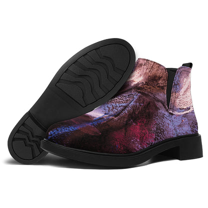 Dark Pink Horse Painting Print Flat Ankle Boots
